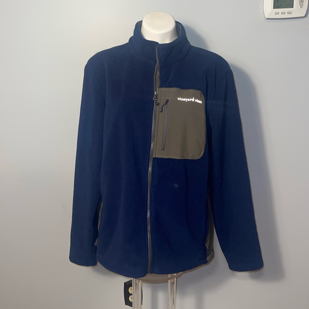 Vineyard Vines men’s fleece long sleeve zip up jacket. Medium. Blue and gray